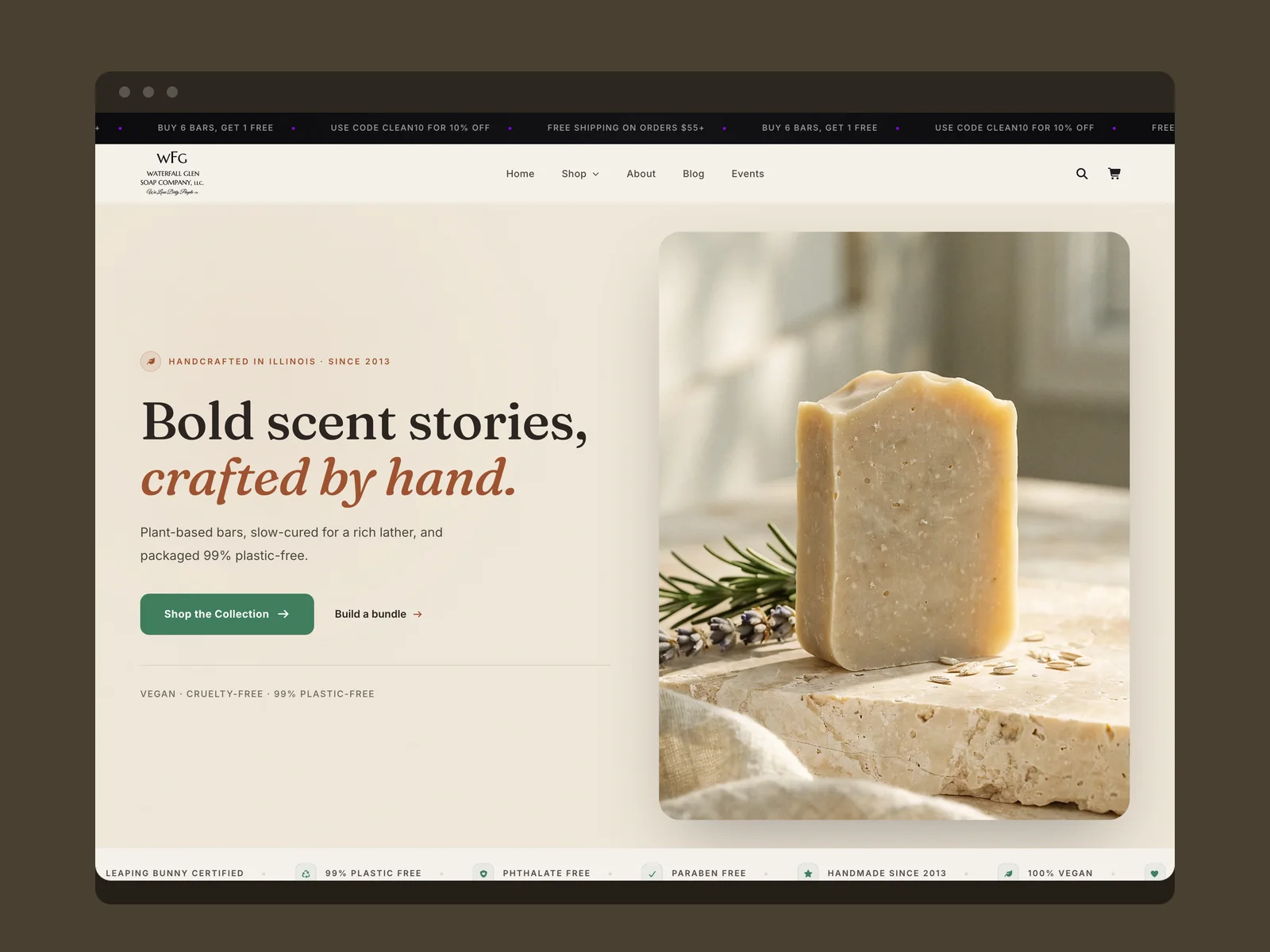 Waterfall Glen Soap Company, Cosmetics website deliverable